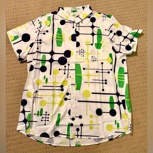 NWT MISSLOOK Cream Geometric Button-Down Shirt, Sz XXL, Orig $60